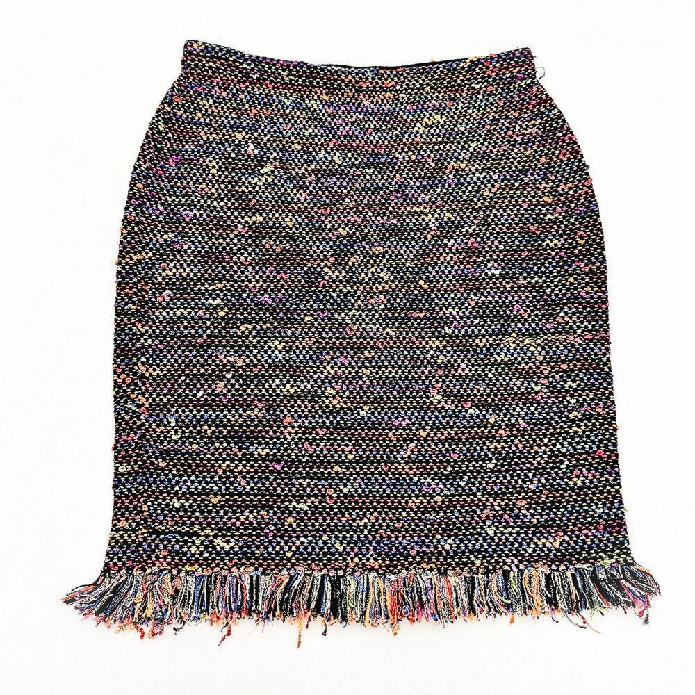 Pencil Skirt Tweed Woven Wool Skirt Fringe Hem (Designer Tag Removed) Size 29